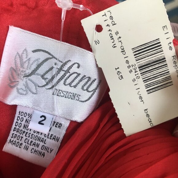 Tiffany Design Red Chiffon Beaded Sweetheart Strapless Dress Gown SZ 2 NWT READ - Picture 2 of 13